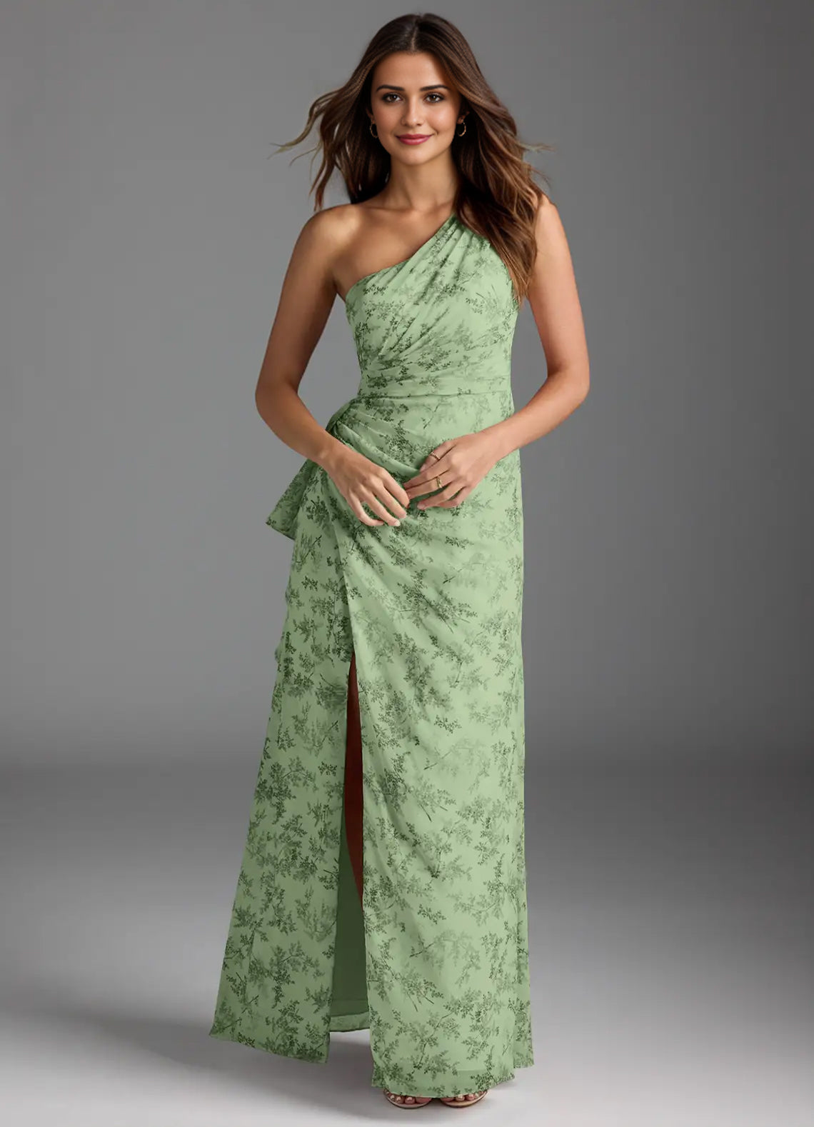 A-line One Shoulder Floor-Length Chiffon Bridesmaid Dress With Ruffle