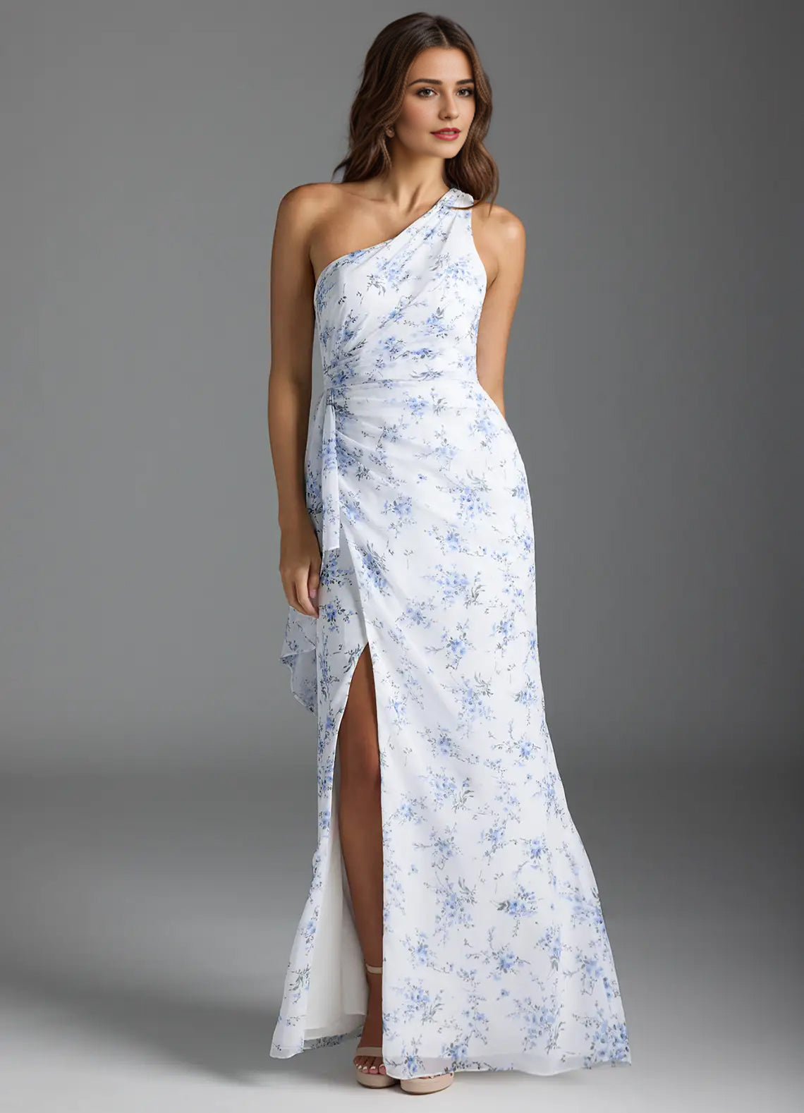 A-line One Shoulder Floor-Length Chiffon Bridesmaid Dress With Ruffle