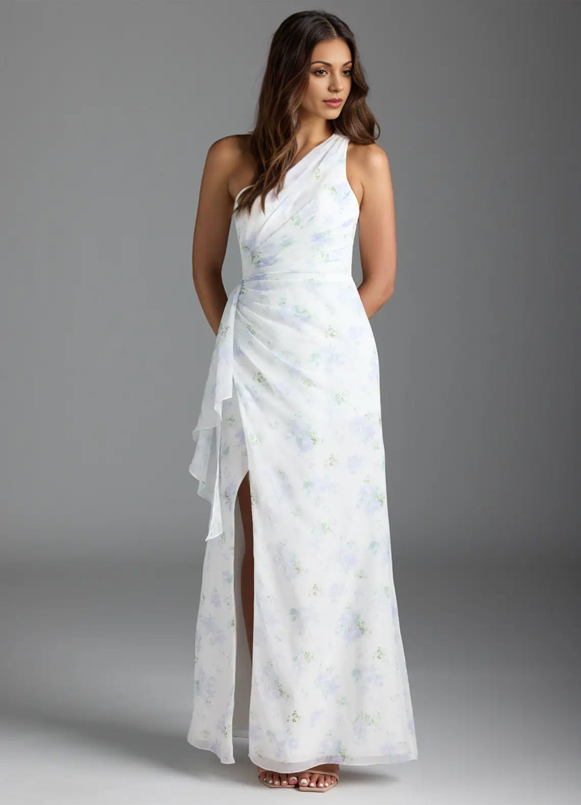 A-line One Shoulder Floor-Length Chiffon Bridesmaid Dress With Ruffle