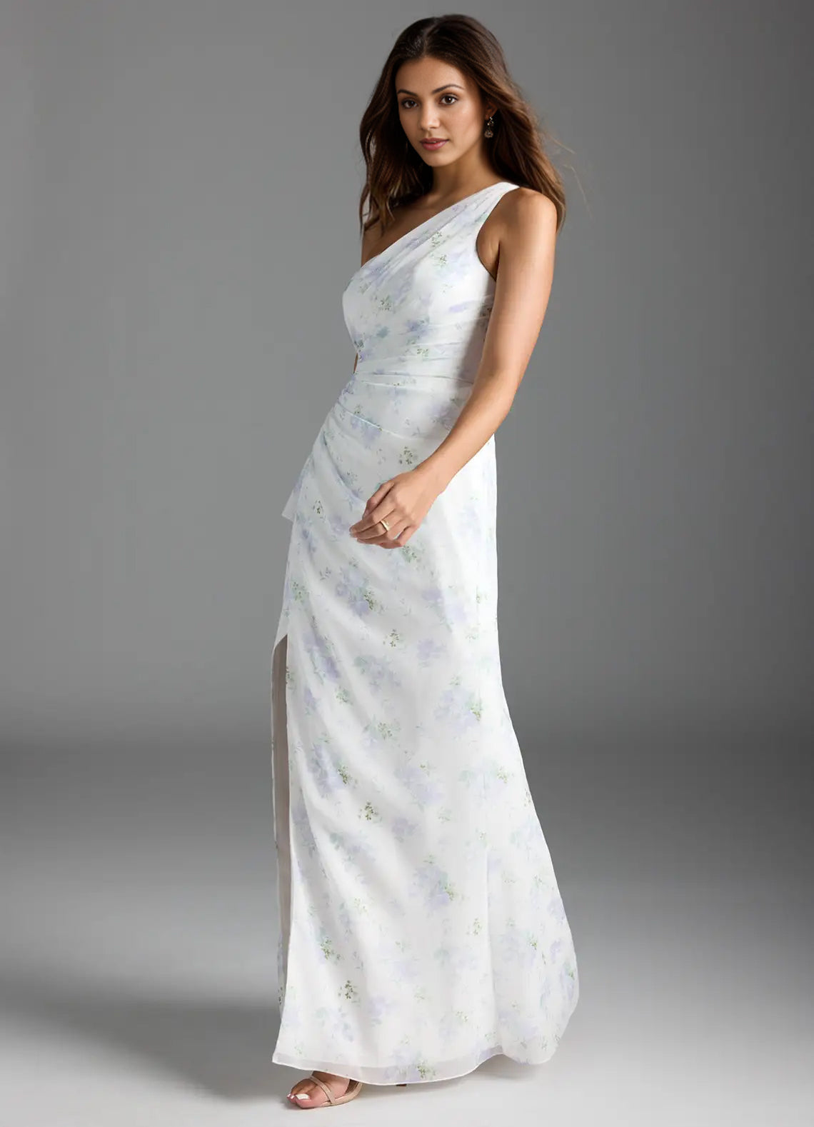 A-line One Shoulder Floor-Length Chiffon Bridesmaid Dress With Ruffle