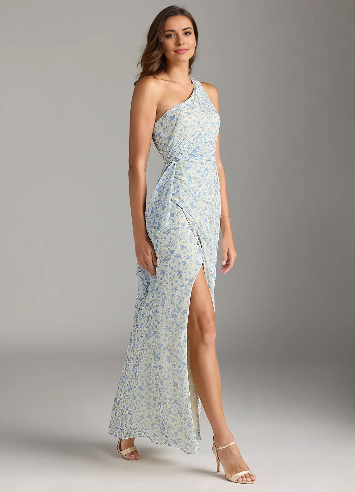 A-line One Shoulder Floor-Length Chiffon Bridesmaid Dress With Ruffle