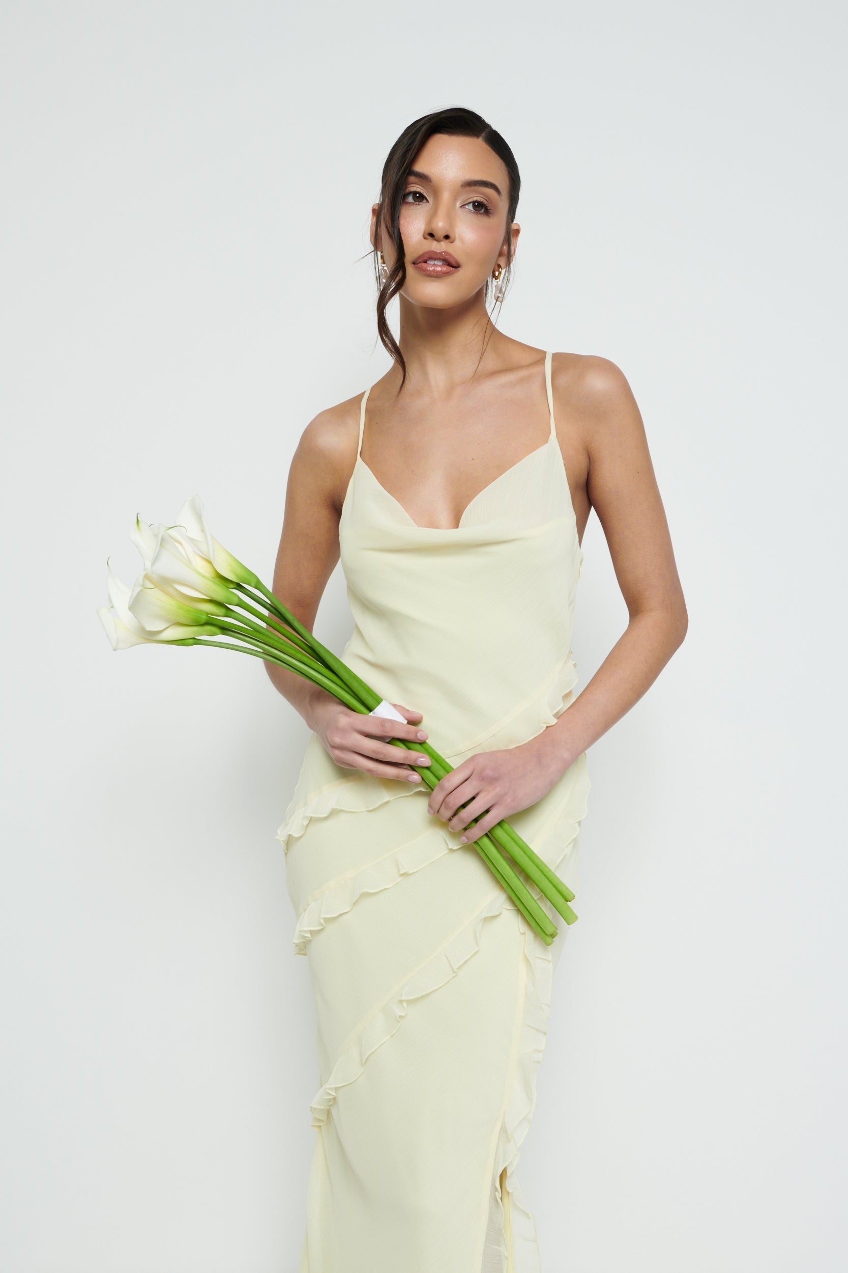 Constance Ruffle Chiffon Maxi Bridesmaid Dress - Lemon