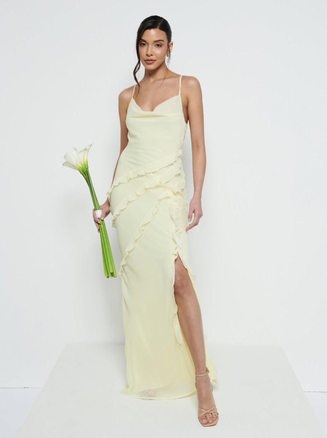 Constance Ruffle Chiffon Maxi Bridesmaid Dress - Lemon
