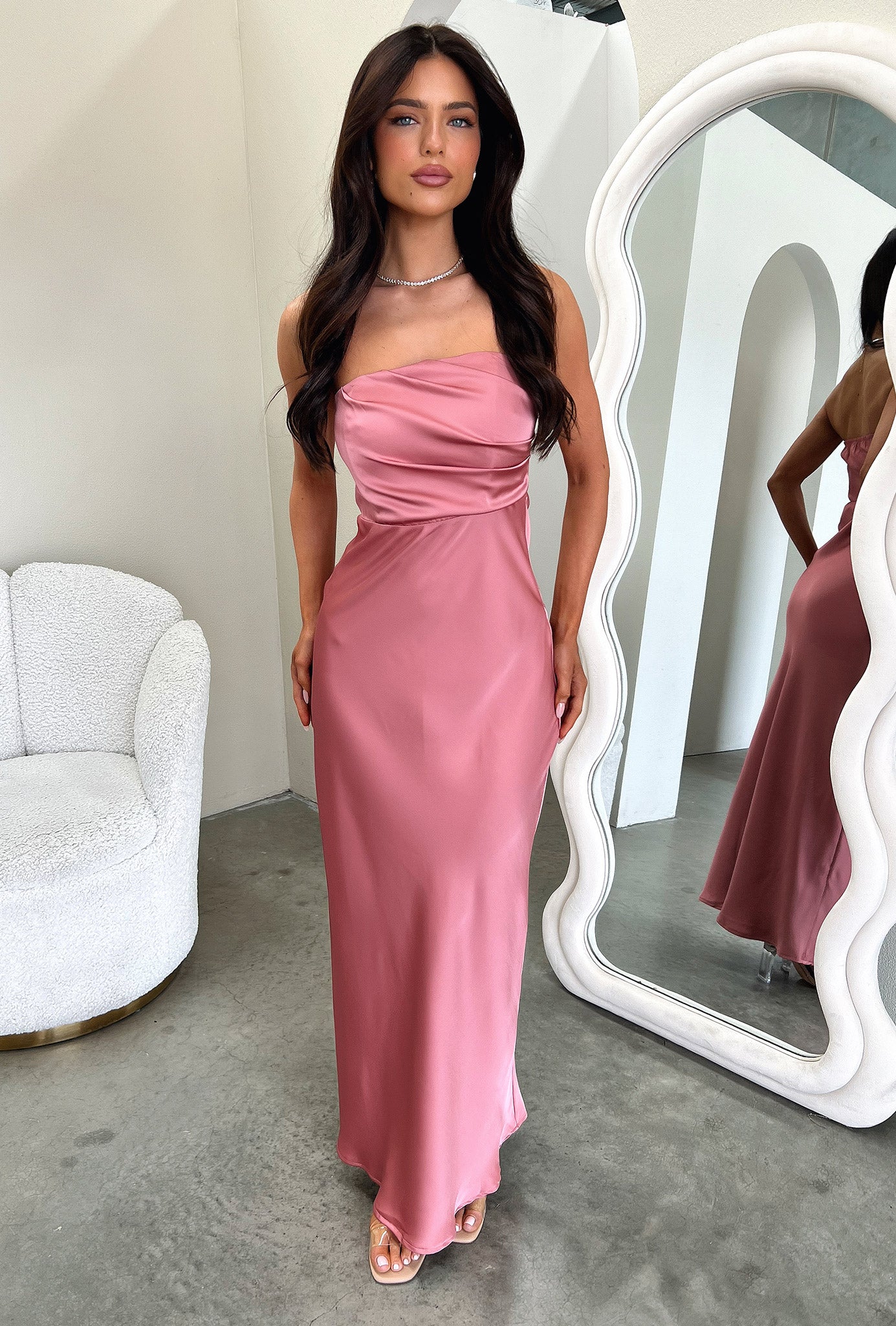 Elio Strapless Satin Maxi Dress - Rose